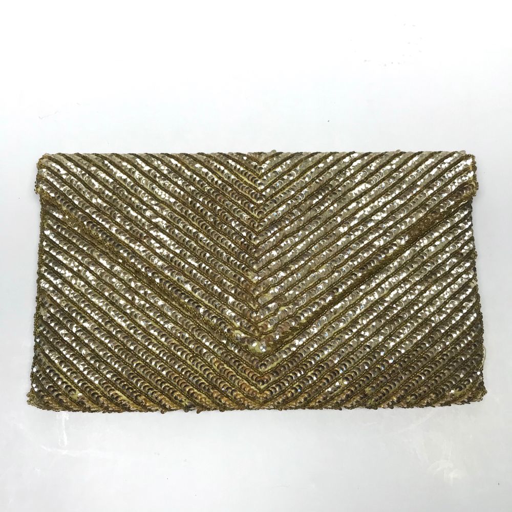 Express Vintage Gold Sequin Envelope Clutch Bag